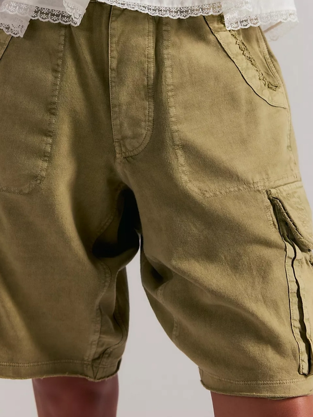 Free People Olive Green Cargo Shorts with Utility Pockets - Picture 5 of 14